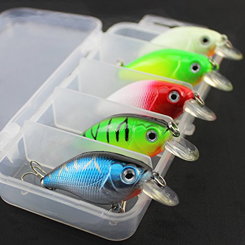 5 Colors Minnow CrankBaits Fishing Lures, Small Fat Simulation Bait Fishing Gear, Topwater Floating Lure, Life-Like Swimming Swimbait (2.95 inches)