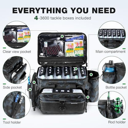 Ghosthorn Fishing Tackle Box, Waterproof 3600 and 3700 Tackle Trays, Plastic Tackle Box Organizer with Removable Dividers Storage Lure Box for Lures 1 and 4 Pack (Fishing Tackle Bags)