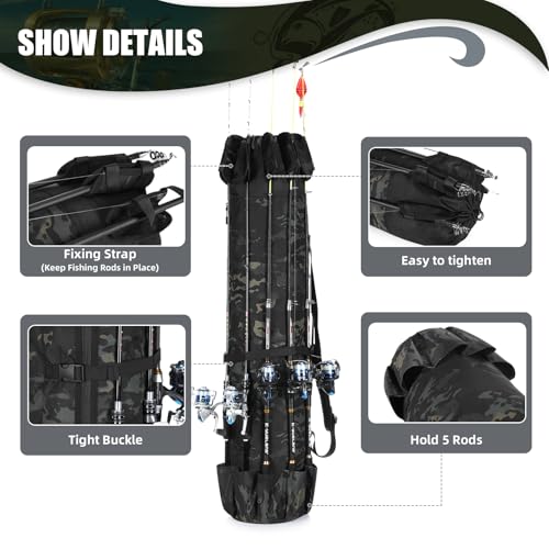 Fishing Pole Bag Rod Case, Folding Fishing Pole Bag Fishing Gear - color: Black Caomo