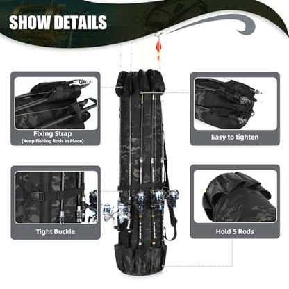Fishing Pole Bag Rod Case, Folding Fishing Pole Bag Fishing Gear - color: Black Caomo