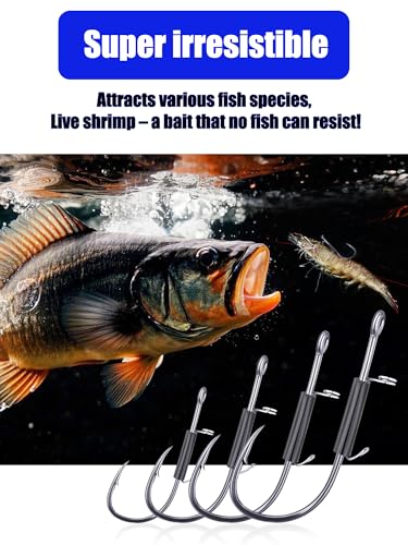 15/40 Packs Live Shrimp Hooks Saltwater Fishing Hooks - High Carbon Steel Barbed 4 Sizes Non-Piercing for Catfish Bass Multi-Environment - color: Small set (2/0*15pcs)