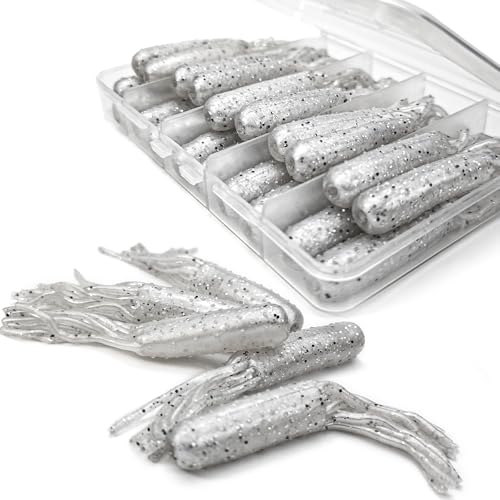 20Pcs Tube Baits Soft Plastic Worms Bass Fishing Lures for Tube Jig Heads Hook Freshwater Saltwater, 3.5 Inch - color: 20 PCS-Pearl Silver Flake