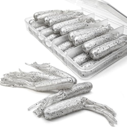 20Pcs Tube Baits Soft Plastic Worms Bass Fishing Lures for Tube Jig Heads Hook Freshwater Saltwater, 3.5 Inch - color: 20 PCS-Pearl Silver Flake
