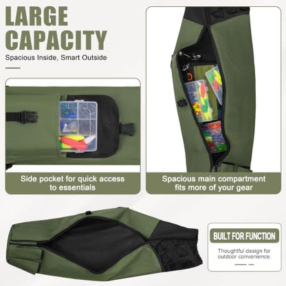 AGOOL Fishing Pole Bag with Rod Holder Fishing Rod Bag, 5 Rod & Reel Organizer Bag Waterproof Large Capacity Fishing Tackle Storage Bag Travel Carry Case Fishing Gifts for Men - color: Khaki Green