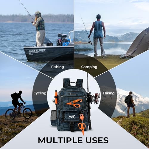 KastKing BaitSpace Fishing Tackle Backpack with Removable Bait Binder,2 Rod Holders Storage Fishing Gear and Equipment - color: C: Blue Camo, size: With (4) 3600 tackle boxes