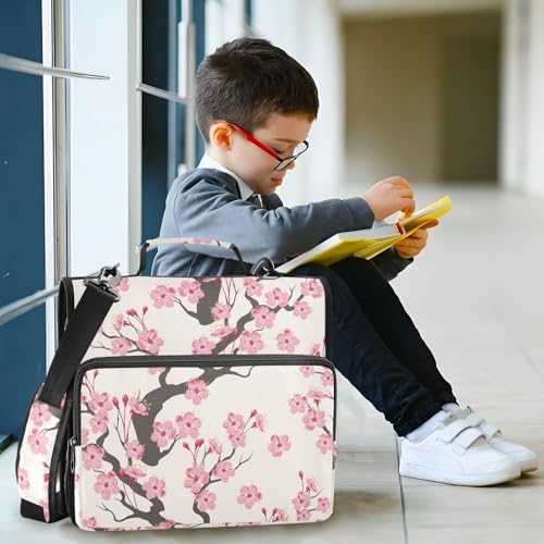 Peach Blossom Pink Zipper Binder Bag 3 Ring with Shoulder Strap Zippered Binder Fits 13 Inch Laptop File Folder Document Organizer for College Office Supplies - color: Peach Blossom Pink
