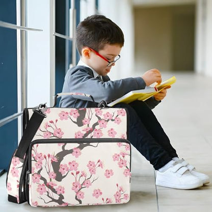 Peach Blossom Pink Zipper Binder Bag 3 Ring with Shoulder Strap Zippered Binder Fits 13 Inch Laptop File Folder Document Organizer for College Office Supplies - color: Peach Blossom Pink