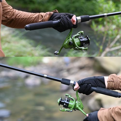 2PACK Fishing Pole Combo,Fishing Rod Combos with Telescopic Fishing Pole Spinning Reels Fishing Carrier Bag for Travel Saltwater Freshwater - color: Green