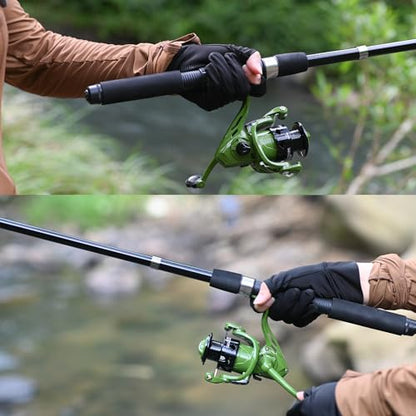 2PACK Fishing Pole Combo,Fishing Rod Combos with Telescopic Fishing Pole Spinning Reels Fishing Carrier Bag for Travel Saltwater Freshwater - color: Green