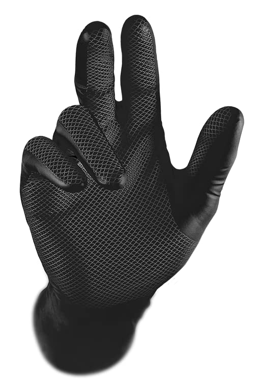 Grippaz 8 Mil Nitrile Disposable Gloves 50-Pack, Fish Scale Grip, Chemical & Oil Resistant, Black, X-Large (G21091-XL) - size: X-Large