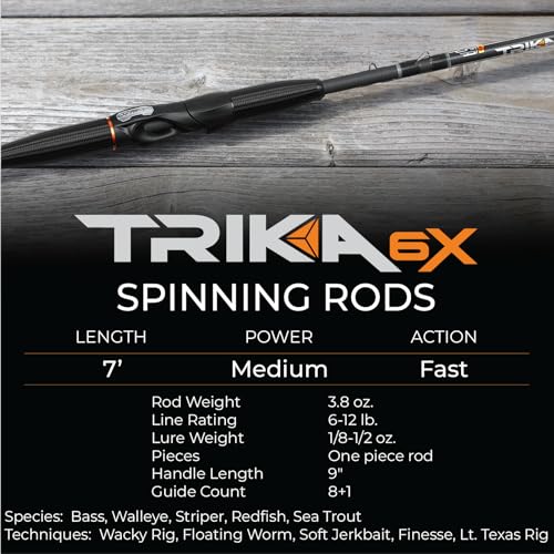 TRIKA 6X Spinning/Casting Carbon Rod Carbon Weave Rod for Extra Sensitive Vibration | Longer Casting | Lightweight Freshwater Fishing Pole - style: Spinning 7' Medium/Fast 1pc.