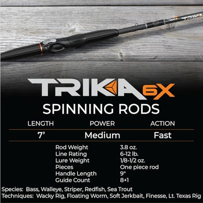 TRIKA 6X Spinning/Casting Carbon Rod Carbon Weave Rod for Extra Sensitive Vibration | Longer Casting | Lightweight Freshwater Fishing Pole - style: Spinning 7' Medium/Fast 1pc.