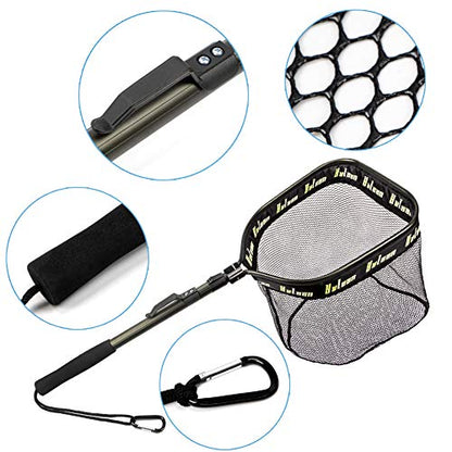YVLEEN Floating Fishing Net - Folding Fishing Landing Net with Rubber Coating Mesh for Easy Fish Catch and Release, Fishing Net for Freshwater and Saltwater - color: C: Army Green(Fixed Pole)
