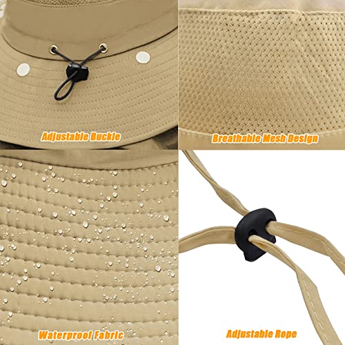 Fishing Hat for Men & Women, Outdoor UV Sun Protection Wide Brim Hat with Face Cover & Neck Flap - color: Khaki