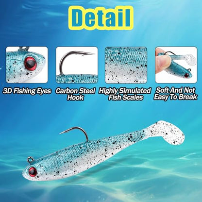 Fishing Bait Paddle Tail Swimbaits 10pcs FS/RE-13 | Soft Plastic,with Jig Heads,Bass Lures,for Freshwater Saltwater,Fishing Trout,Crappie Lures - color: Green, size: 0.46oz