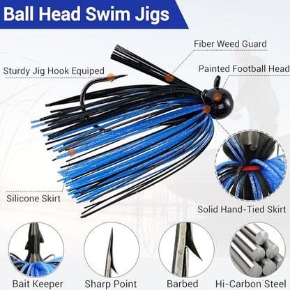 Weedless Football Jigs for Bass Fishing, Multi-Coloured Finesse Football Jig Heads with Vivid Hand-Tied Silicone Skirt and Weed Guard 1/4 3/8 1/2 3/4oz (Pack of 5) - size: 1/2oz-5pcs