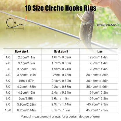 Circle Hooks Rigs, 15pcs Fishing Leader Rigs with Steel Leader Wire and Circle Hooks 1/0 2/0 3/0 4/0 5/0 6/0 7/0 8/0 9/0 10/0 for Bass, Catfish Fishing - size: 5/0