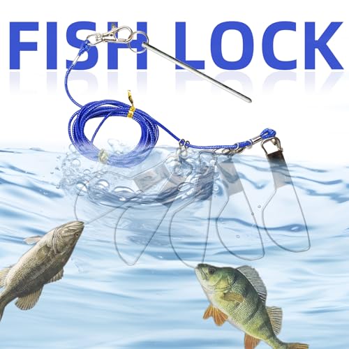 Fish Stringer，Fishing Stringer Set, 16ft Fish Holder Rope with 8 Rotating Snap Locks and Ground Anchor, Heavy Duty Fish Lock for Trout, Perch, Bass, Saltwater or Freshwater Use