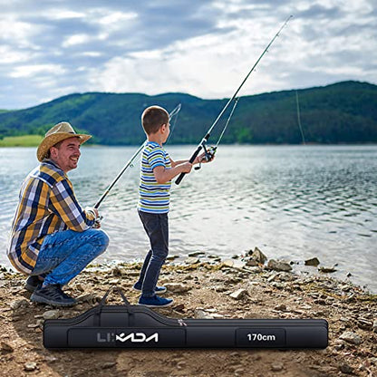 Lixada Portable Fishing Bag Folding Fishing Rod Reel Bag Outdoor Fishing Carrier Bag100cm/130cm/150cm (Black, 170cm), Black, 170cm, Modern - size: 170cm