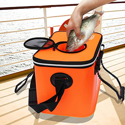Grneric Fishing Bucket, 6Gallon/8Gallon/10Gallon Foldable Fish Bucket,Live Fish Container Multi-Functional Live Fish Bait Bucket,Outdoor Camping EVA Fishing Bag and Fish Protection Bucket - color: 38l/10gallon(orange)