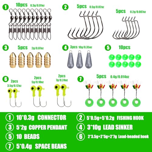 Fishing Lures Kit,Bass Fishing Tackle Set Including Soft Baits Jig Heads Hooks Weights, Complete Freshwater Lure Kit for Bass Trout Walleye Panfish