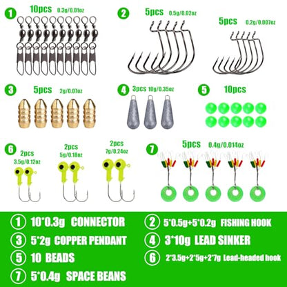 Fishing Lures Kit,Bass Fishing Tackle Set Including Soft Baits Jig Heads Hooks Weights, Complete Freshwater Lure Kit for Bass Trout Walleye Panfish