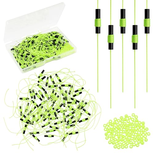 AGOOL Bobber Stops for Fishing Floats, 100Pcs Slip Bobber Stop Knots with Plastic Beads Bobber Stoppers for Fishing Line or Fishing Leader Saltwater Freshwater Fishing Tackle - color: Green