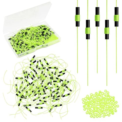 AGOOL Bobber Stops for Fishing Floats, 100Pcs Slip Bobber Stop Knots with Plastic Beads Bobber Stoppers for Fishing Line or Fishing Leader Saltwater Freshwater Fishing Tackle - color: Green