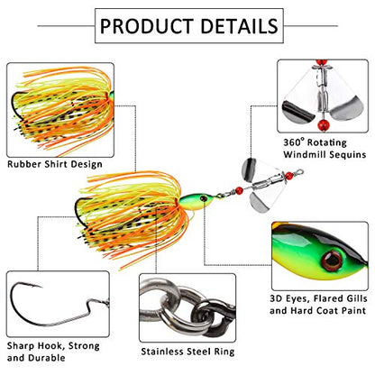 Spinnerbait Bass Fishing Lures Kit,6pcs Spinner Baits Bass Fishing Lures Buzzbait Swimbait Colorado Blades Spinnerbait for Trout Salmon Pike Walleye Crappie Saltwater Freshwater