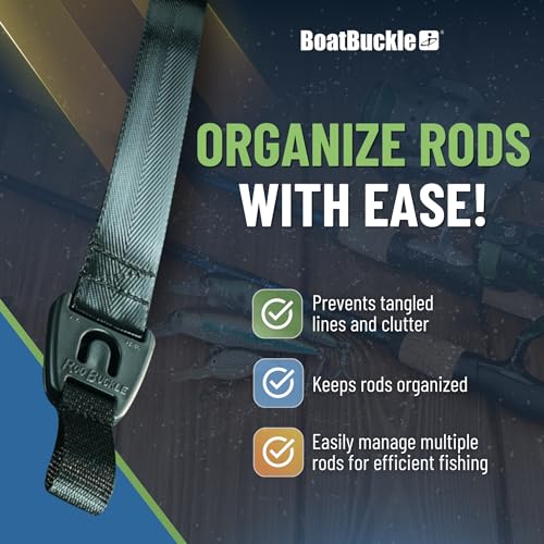 BoatBuckle F14200A 24-Inch Self-Retracting Fishing Rod Holder for Boat, Retractable Tie Down Rod Straps for Boat Deck Mount/Gunwale