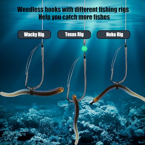 9KM DWLIFE Weedless Wacky Rig Hooks 30PCS Bass Hooks Super Strong Wacky Worm with Wire Guard for Neko Rig - size: 1/0#