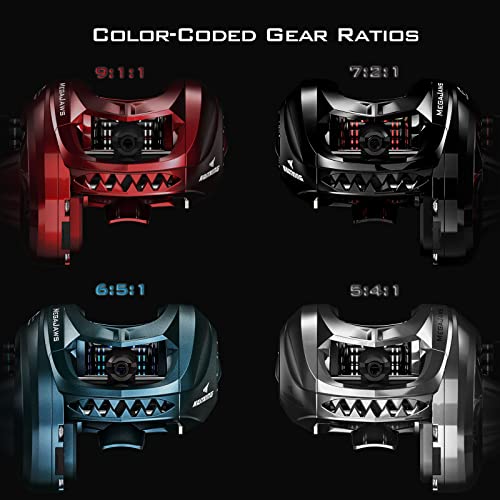 KastKing MegaJaws Elite Baitcasting Fishing Reel, New AutoMag Dual Braking System, Only 6.7oz, 17.64 LBs Carbon Fiber Drag, 11+1 Shielded BB, High Speed 5.4:1 to 9.1:1 Gear Ratios - size: Right - 7.2:1, style: Megajaws