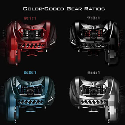 KastKing MegaJaws Elite Baitcasting Fishing Reel, New AutoMag Dual Braking System, Only 6.7oz, 17.64 LBs Carbon Fiber Drag, 11+1 Shielded BB, High Speed 5.4:1 to 9.1:1 Gear Ratios - size: Right - 7.2:1, style: Megajaws