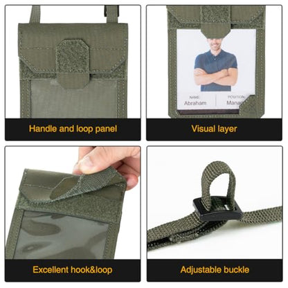 IDOGEAR Tactical ID Card Holder Visual Surface EDC Pouch with Zipper Pocket Badge Holders Credit Card Organizer Holster Neck Lanyard Hanging Hook and Loop Closure Pouches - color: Ranger Green