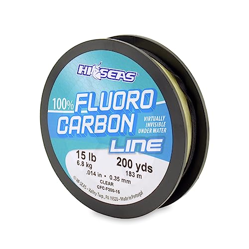 Hi-Seas 100% Fluorocarbon Fishing Line Clear - Strong & Tough Fishing Leader Line, Sinks Faster Than Monofilament Fishing Line. Available in 6lb, 8lb, 10lb, 12lb, 15lb, 20lb, 25lb Test - style: 15 Pound Test, 200 Yard