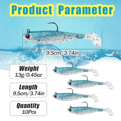 Fishing Bait Paddle Tail Swimbaits 10pcs FS/RE-13 | Soft Plastic,with Jig Heads,Bass Lures,for Freshwater Saltwater,Fishing Trout,Crappie Lures - color: Green, size: 0.46oz