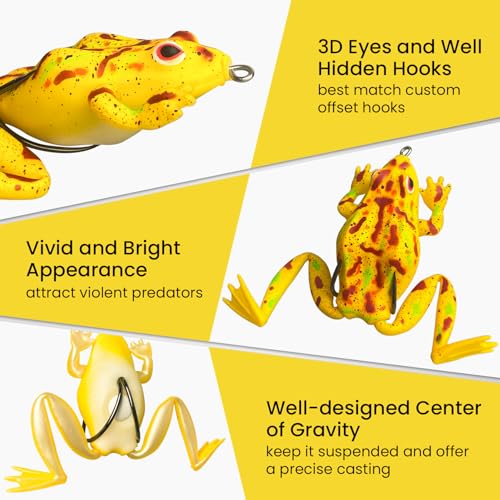 Pristis 3 pcs Topwater Fishing Plopper Lures, Floating Popper Bait Set with Chemically Sharpened Hooks for Saltwater Freshwater, Top Water Plopping Swimbait Teaser for Bass Tuna Perch Pike Crappie - color: 4-Legged Frog Soft Lures