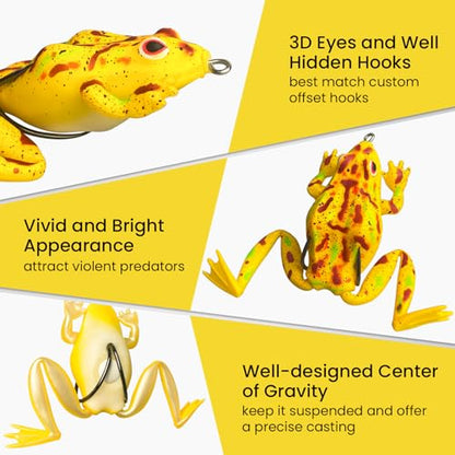 Pristis 3 pcs Topwater Fishing Plopper Lures, Floating Popper Bait Set with Chemically Sharpened Hooks for Saltwater Freshwater, Top Water Plopping Swimbait Teaser for Bass Tuna Perch Pike Crappie - color: 4-Legged Frog Soft Lures