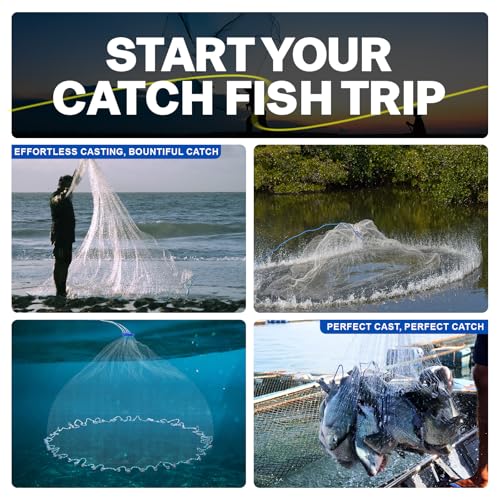 Goture American Fishing Cast Net Saltwater Freshwater,3/8in Mesh Size Casting Net for Bait Fish Shrimp Trap,Pure Lead Sinkers Dual Color Double Selvage,3ft-12ft Radius Throw Cast Net with Needle - size: 5FT Radius, style: A:3/8"mesh,0.75lb Lead Sinker