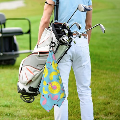 Flamingo Paradise Golf Towel for Golf Bags Carts Yellow Circles Pineapples Golf Towels with Clip B;ue Waffle Towels Cleaning Cloth 2 Packs for Men Golfer Accessories, Birthday Present - color: Yellow Pink