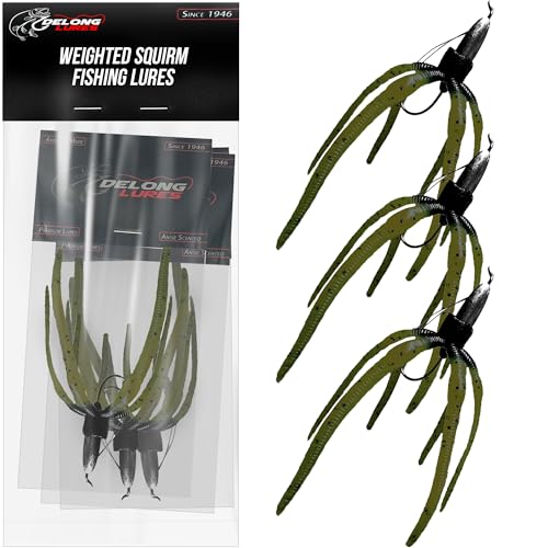 Delong Lures - The Squirm Fishing Lures - Ultimate Bass Fishing Kit - Weighted Jigs for Freshwater & Saltwater, Large Swimbait Lures - Made in USA - color: Green Pumpkin