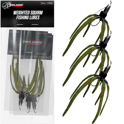 Delong Lures - The Squirm Fishing Lures - Ultimate Bass Fishing Kit - Weighted Jigs for Freshwater & Saltwater, Large Swimbait Lures - Made in USA - color: Green Pumpkin