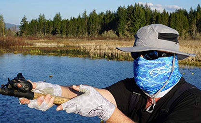 Fishoholic UPF50+ Fingerless Fishing Gloves - Sticky Grip Sun Protection Glove - Kayaking Paddling or Rowing - color: Grey H2O Camo, size: L / XL
