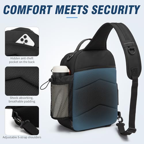 Fishing Bag, Small Fishing Tackle Sling Bag with Rod & Beverage Holder, Convertible Crossbody Shoulder Bag, Fish Gifts for Men Women, Black - color: Black