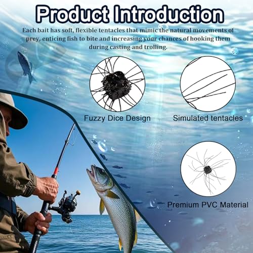 10 Pack Fuzzy Dice Fishing Lure, Dice Baits for Bass Fishing, Tumbleweed Lure, Used to Attract Catfish and Bass in Streams, with Tentacles, Bright Freshwater Silicone Soft Bait