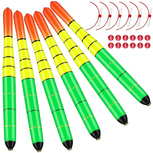 Arrowbash 6 Pcs Fishing Bobbers Floats Weighted Catfish Pole Floats High Visibility Wood Pole Fishing Float for Catfish Pike 7in, 12in - size: 7 Inch