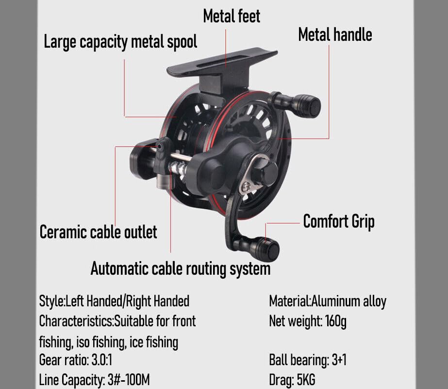 Metal Ice Fishing Reel High Speed 3.0:1, 3+1BB Inline Ice Fishing Reels