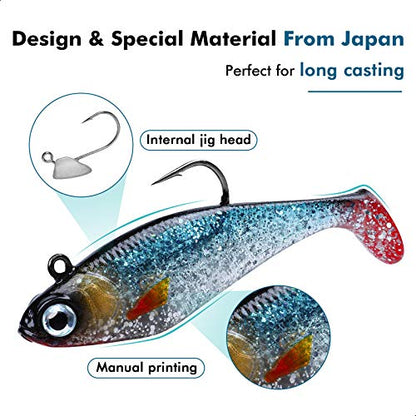 TRUSCEND Duramax Pre-Rigged Saltwater Fishing Lures with BKK Jig Hooks, Easy Catch 10X Tear-Resistant TPE Soft Swimbait for Redfish Grouper Striper Bass Trout Crappie Walleye, Weedless Freshwater Bait - color: E-2.8"-0.37oz