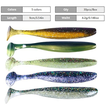 Fishing Soft Plastic Lures, Paddle Tail Swim Baits for Bass Fishing,Paddle Tail Swimbaits for for Bass Trout Walleye Lures, 30/50pcs Soft Plastic Baits with Box - color: C:3.54in/0.148oz-30pcs