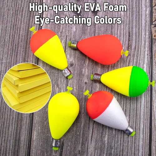 Dr.Fish 5 Pack Weighted Fishing Bobbers Snap-on Spring Bobbers Push Button Floats EVA Foam Pear Shape Bass Freshwater Fishing for Crappie Panfish Bluegill Trout - color: Red/White, size: 3"(1oz)